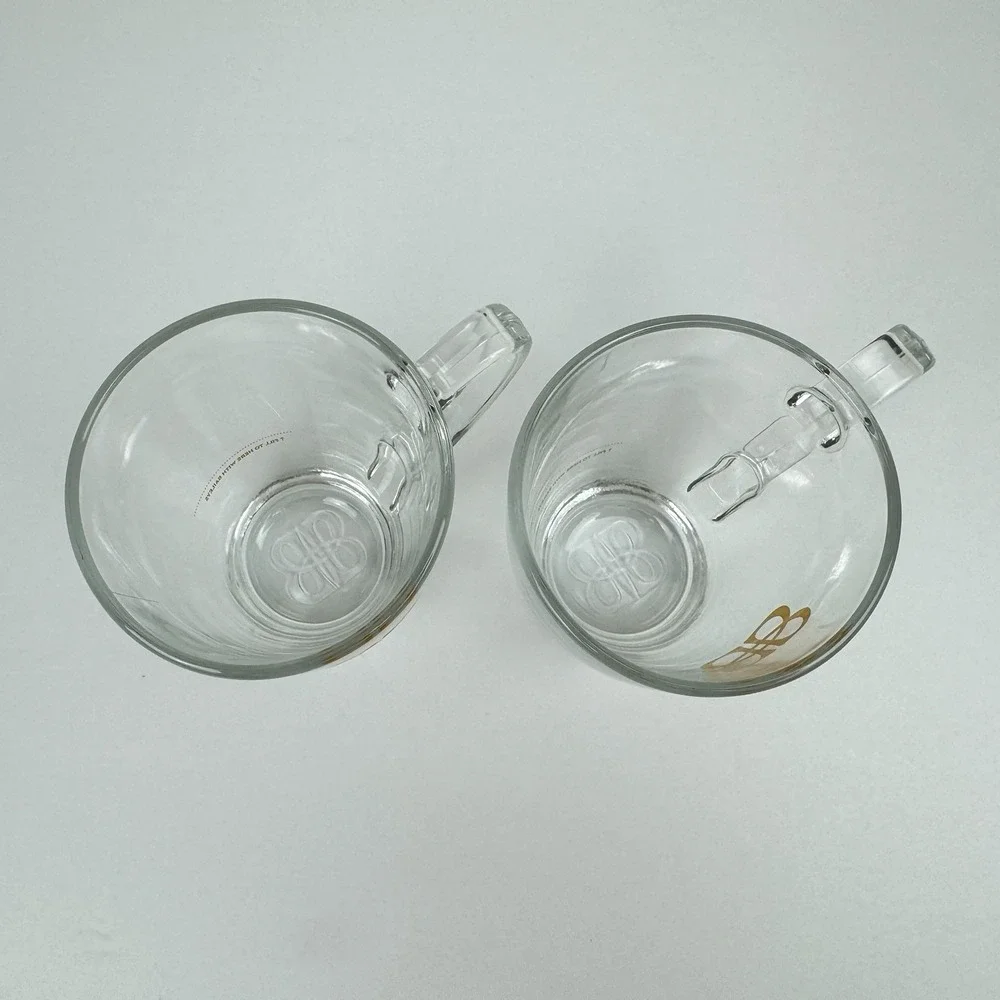 Baileys Glass Mugs Set of 2‎ Irish Cream Handled 8 oz w/ Fill Line Clear Barware
